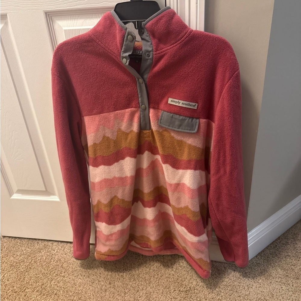 Simply Southern Pink and Gold Striped Pullover
